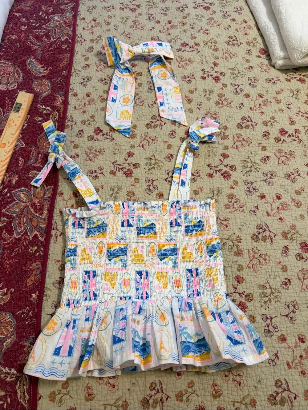 Haute Hippie Pastel Smocked Tank with Ruffle Trim NWOT